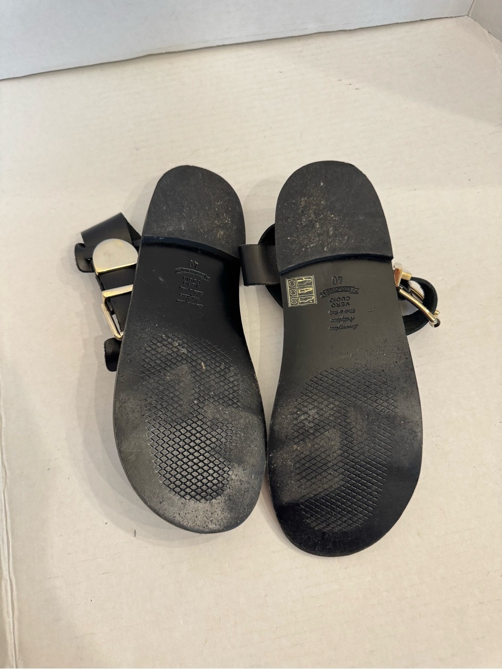 Made in Italy Black Strappy Leather Sandals Gold Buckle Women's EU 40 US 9.5 - Picture 12 of 16